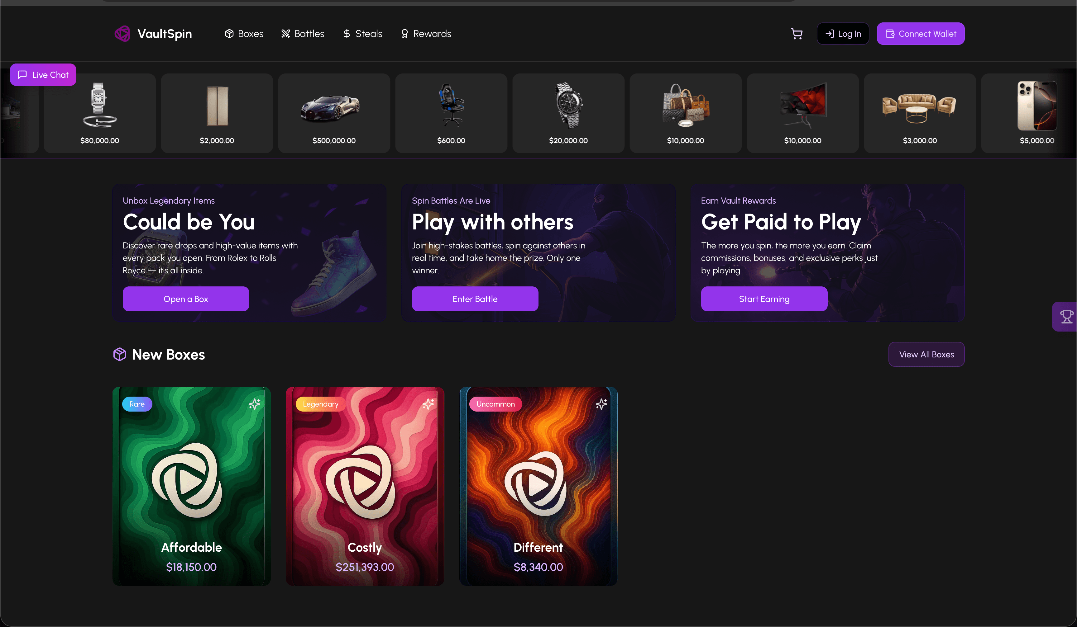VaultSpin – Pack Opening & Gaming Platform