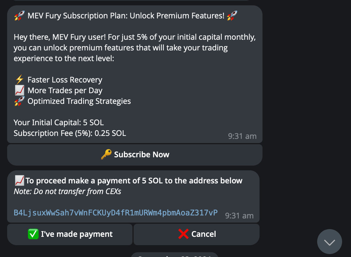 MEVFury – Solana Telegram Trading Bot — screenshot 3